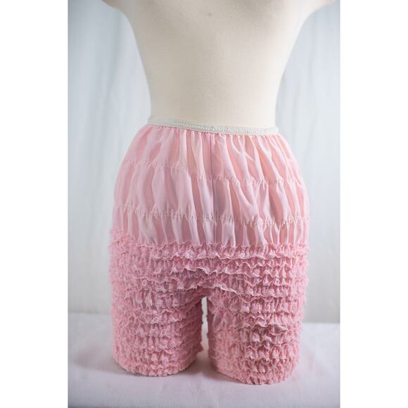 Vintage Pink Ruffle Pettipants Bloomers Lace Boudoir Lingerie Burlesque Pinup, M - Picture 13 of 13